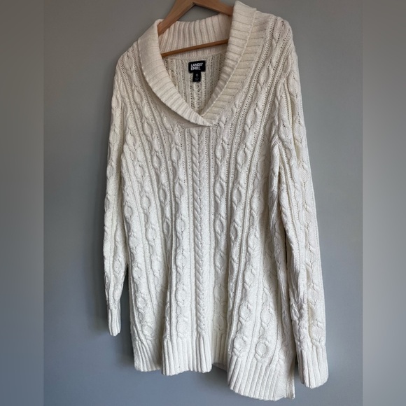 LANDS END Off White Tunic Length Cotton Blend Cable Knit Sweater Size XL - Picture 5 of 11